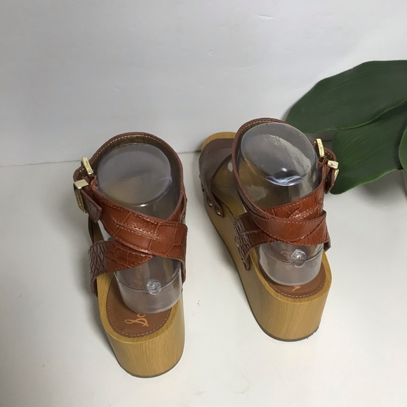 Sam Edelman Brynn Brown Leather Wedge Sandals Clog - Picture 4 of 7